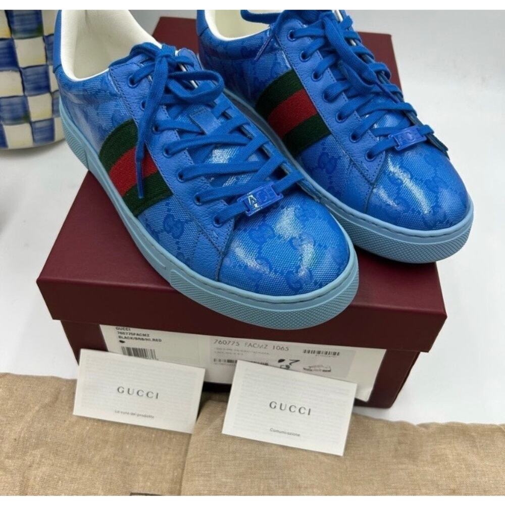 Men's Gucci ace crystal canvas low top sneakers size 7 fits 7.5 US made in Italy - Picture 2 of 14